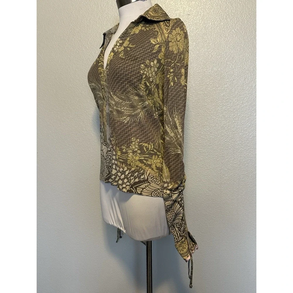 VTG Roberto Cavalli Class Ruched Sleeve Top Womens 46/10  Italy Y2K Maximalist - Picture 9 of 12